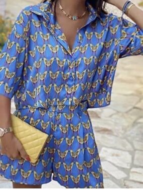 Zara High Waisted Bird Print Shorts Blue Yellow Red Tropical Women’s Size XS